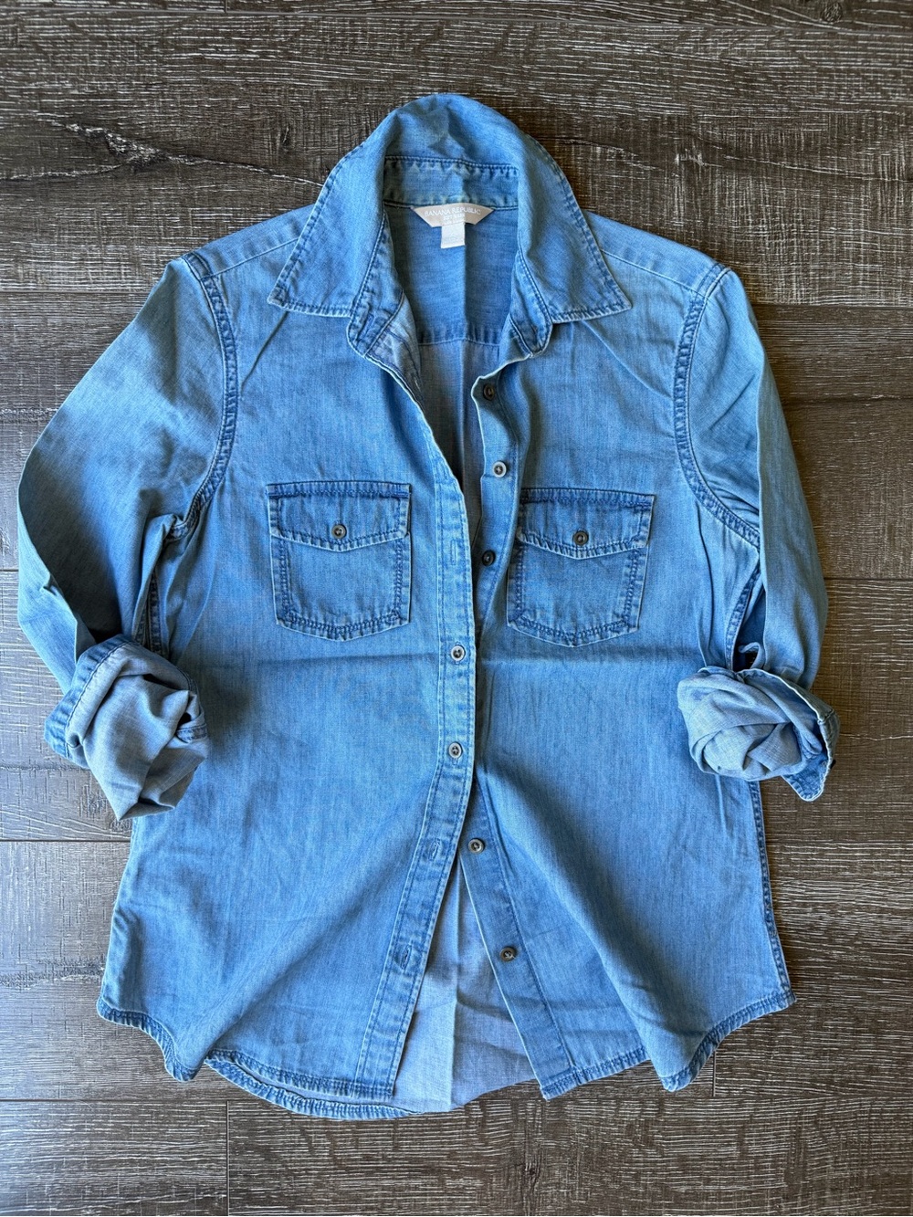 Banana Republic Soft Wash Chambray Button Down Top Cotton Linen Blend XS